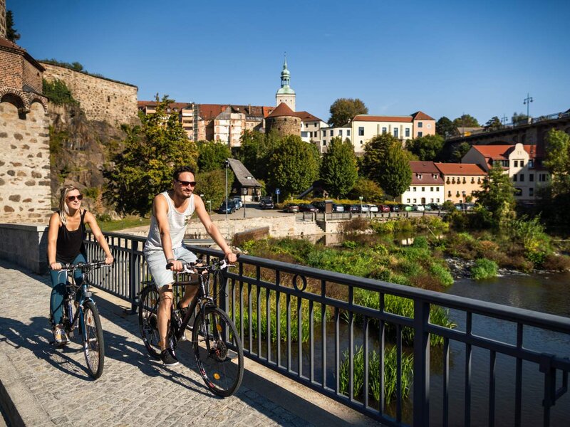 Radfahrer Spreebrücke Bautzen Abbildung Radfahrer Spreebrücke Bautzen